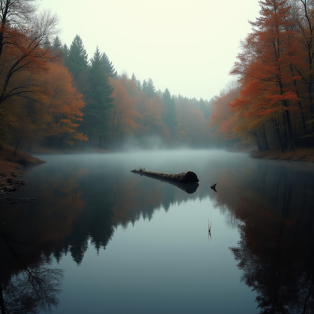Lac liniștit ascuns în pădure, lângă București, toamnă